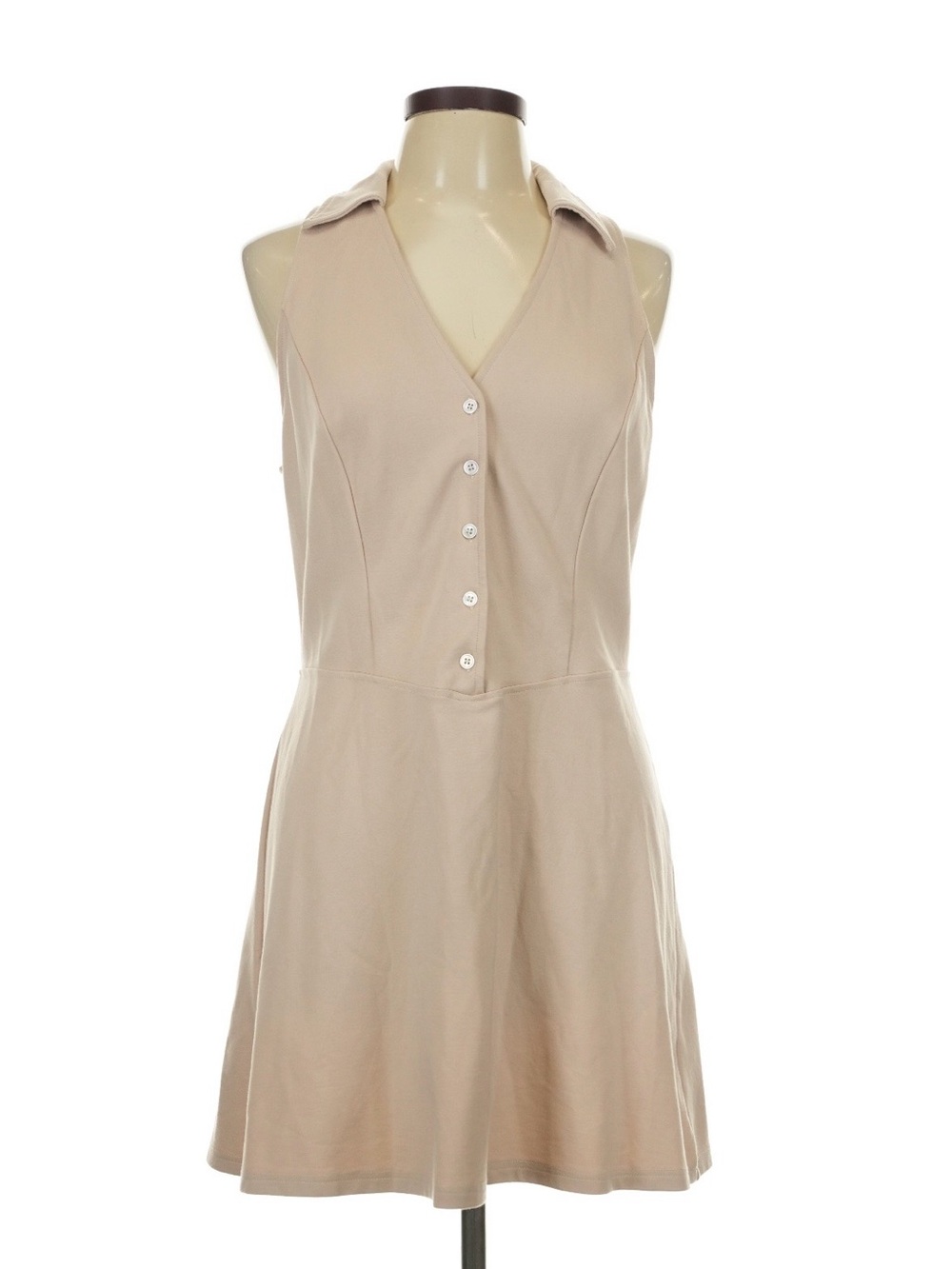 OGL Beige Sleeveless Collared Button-Front Dress